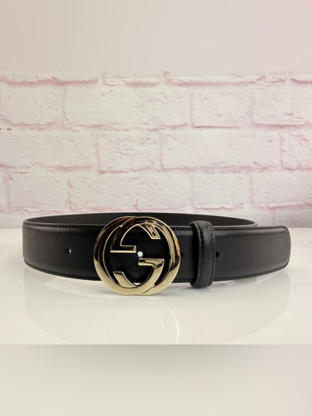 Authentic Gucci Black Leather Gg Marmont Belt 370543 75/30
